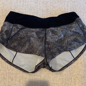 EUC Lululemon Women's Black and Gray Patterned Shorts